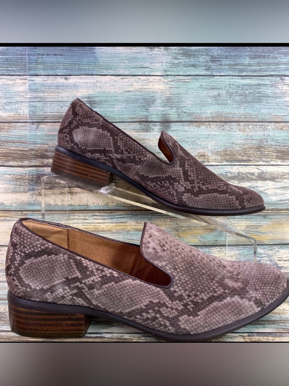Sofft Severn Gray Suede Snake Print Loafer Dress Shoe Comfort Work Womens 8M